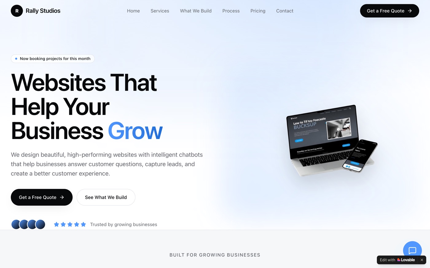 Rally Studios homepage — minimal creative studio site